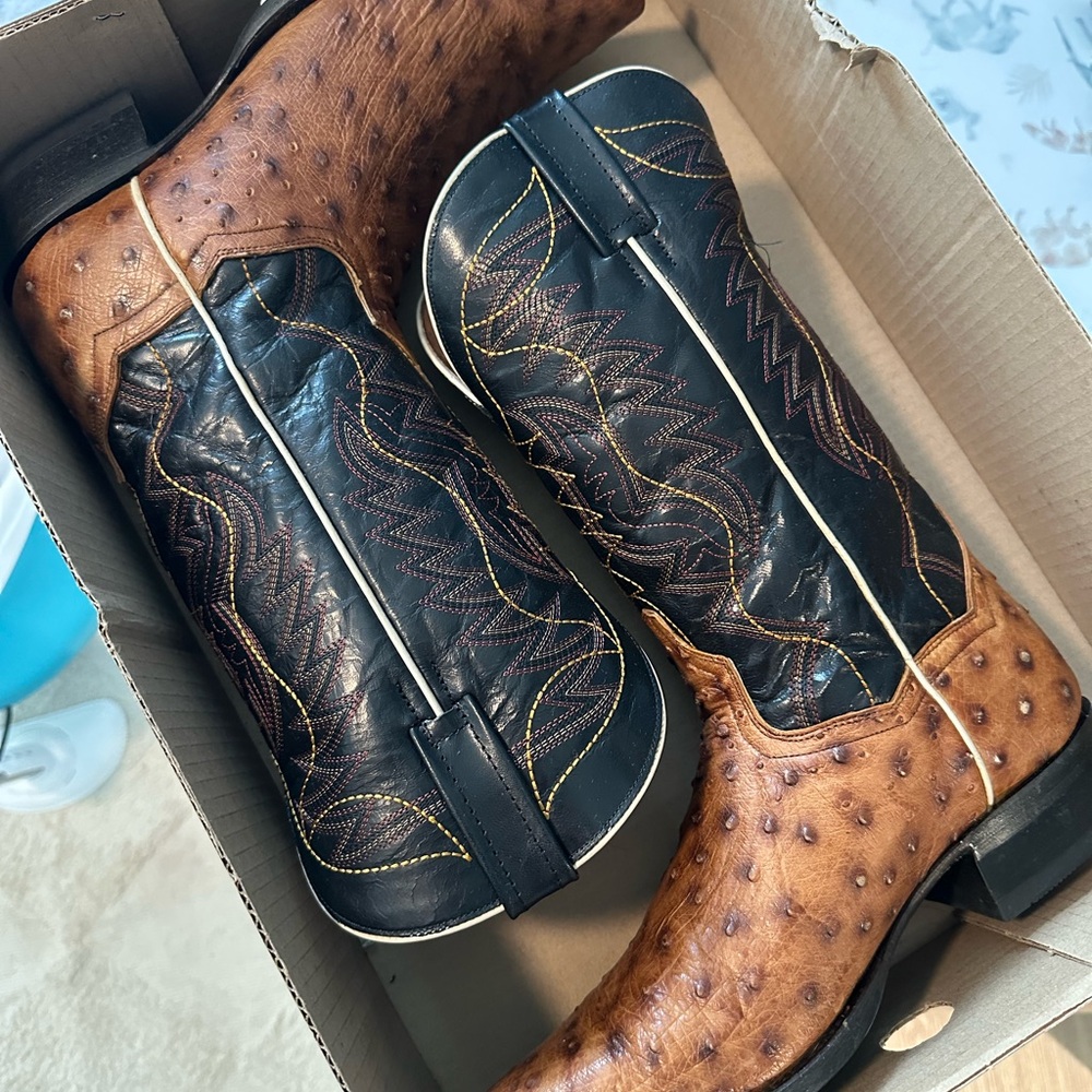 Dan Post Black and Tan Ostrich Western Boots